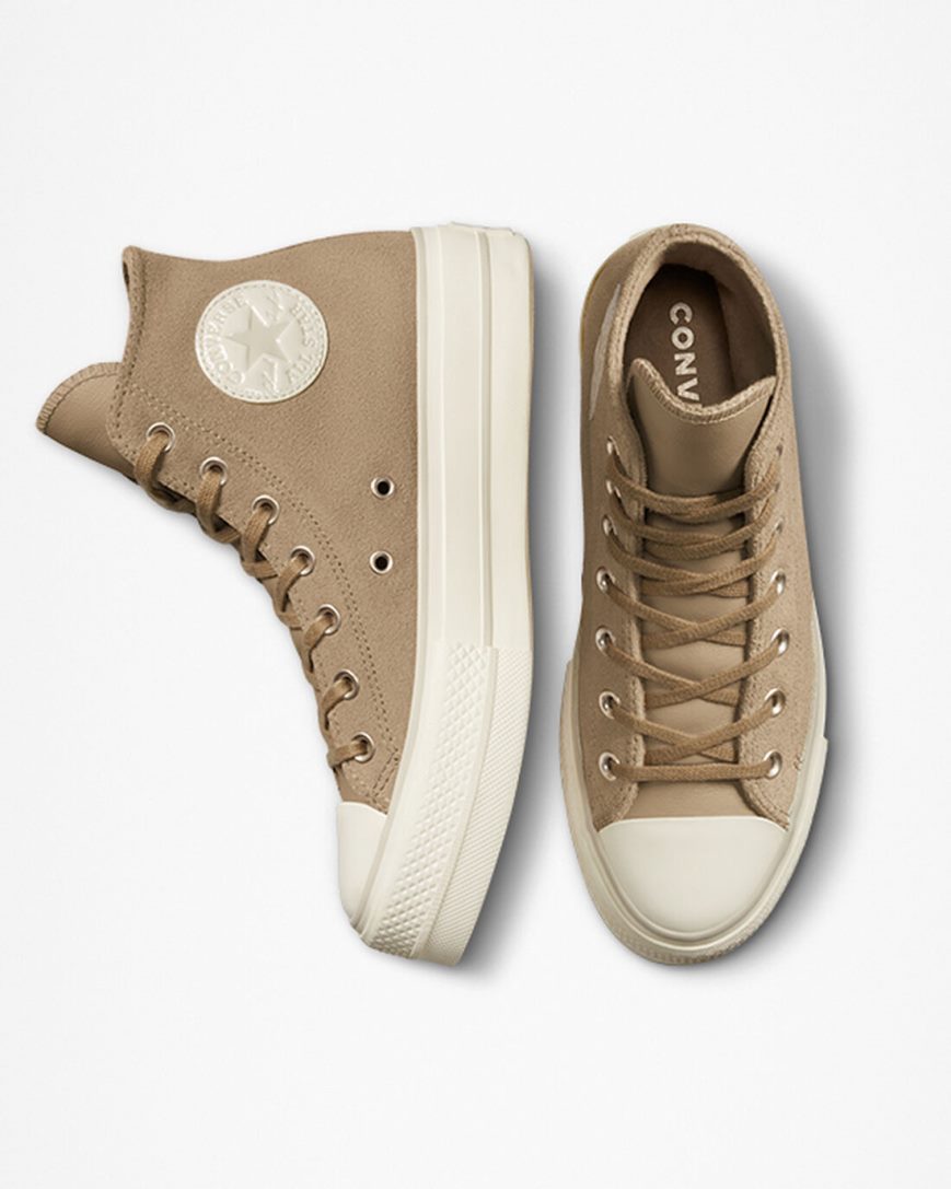 Zapatos Plataforma Converse Chuck Taylor All Star Lift Suede Altas Mujer Kaki | PE 2P0458